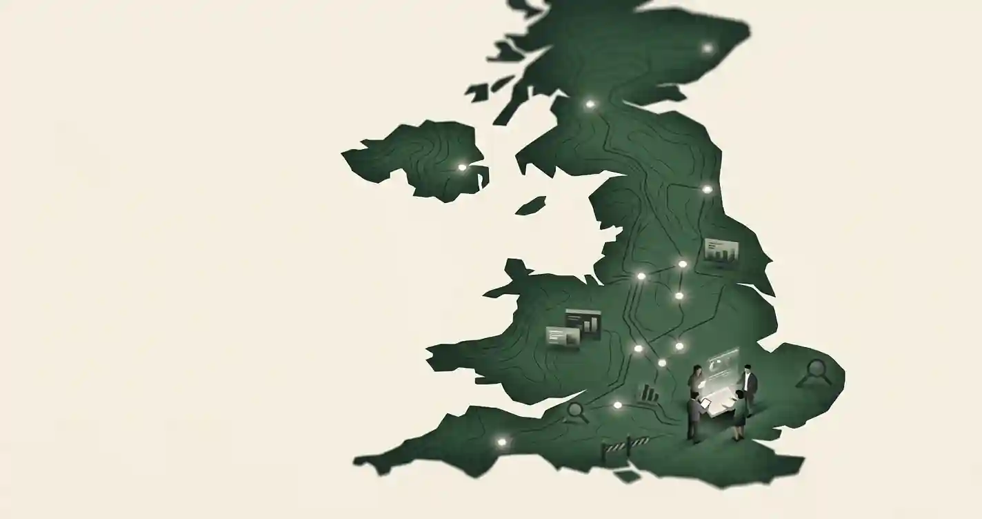 Editorial illustration separating Great Britain and Northern Ireland in a UK online casino access check